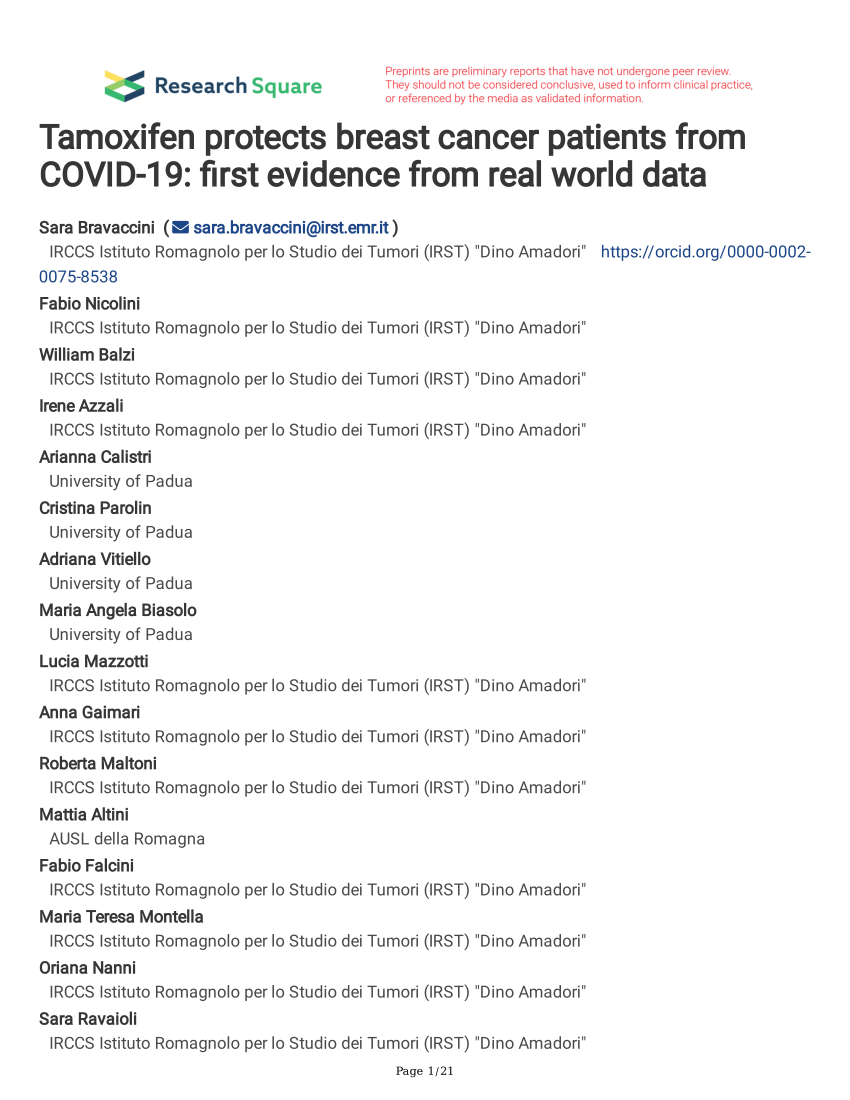 PDF) Tamoxifen protects breast cancer patients from COVID-19: first  evidence from real world data