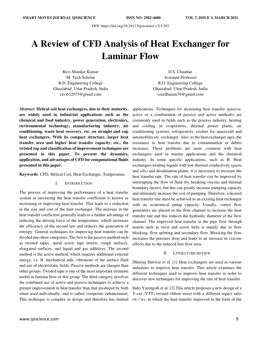 cfd analysis of heat exchanger research paper