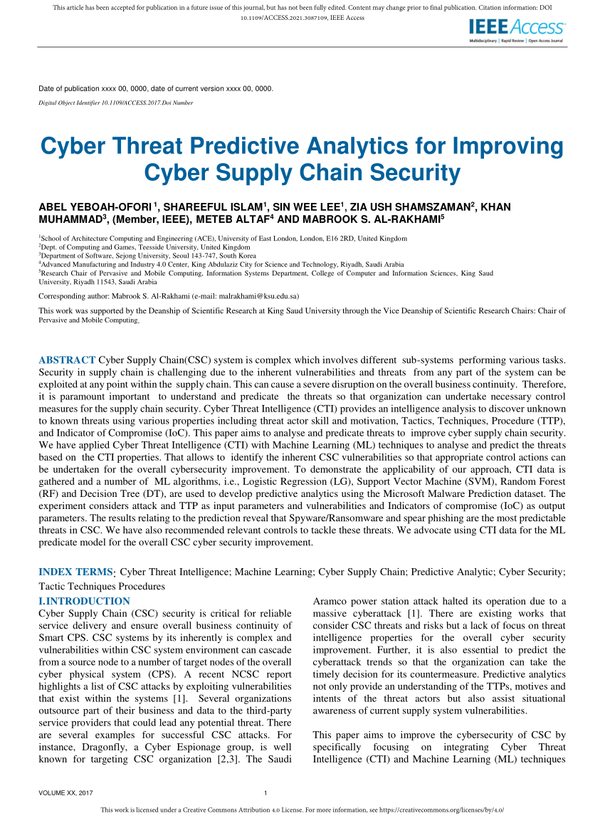 PDF) Cyber Threat Predictive Analytics for Improving Cyber Supply ...