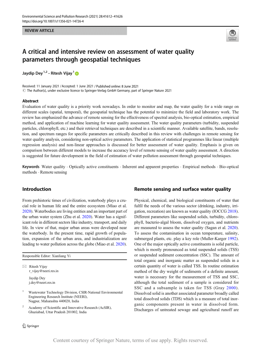 water quality analysis literature review