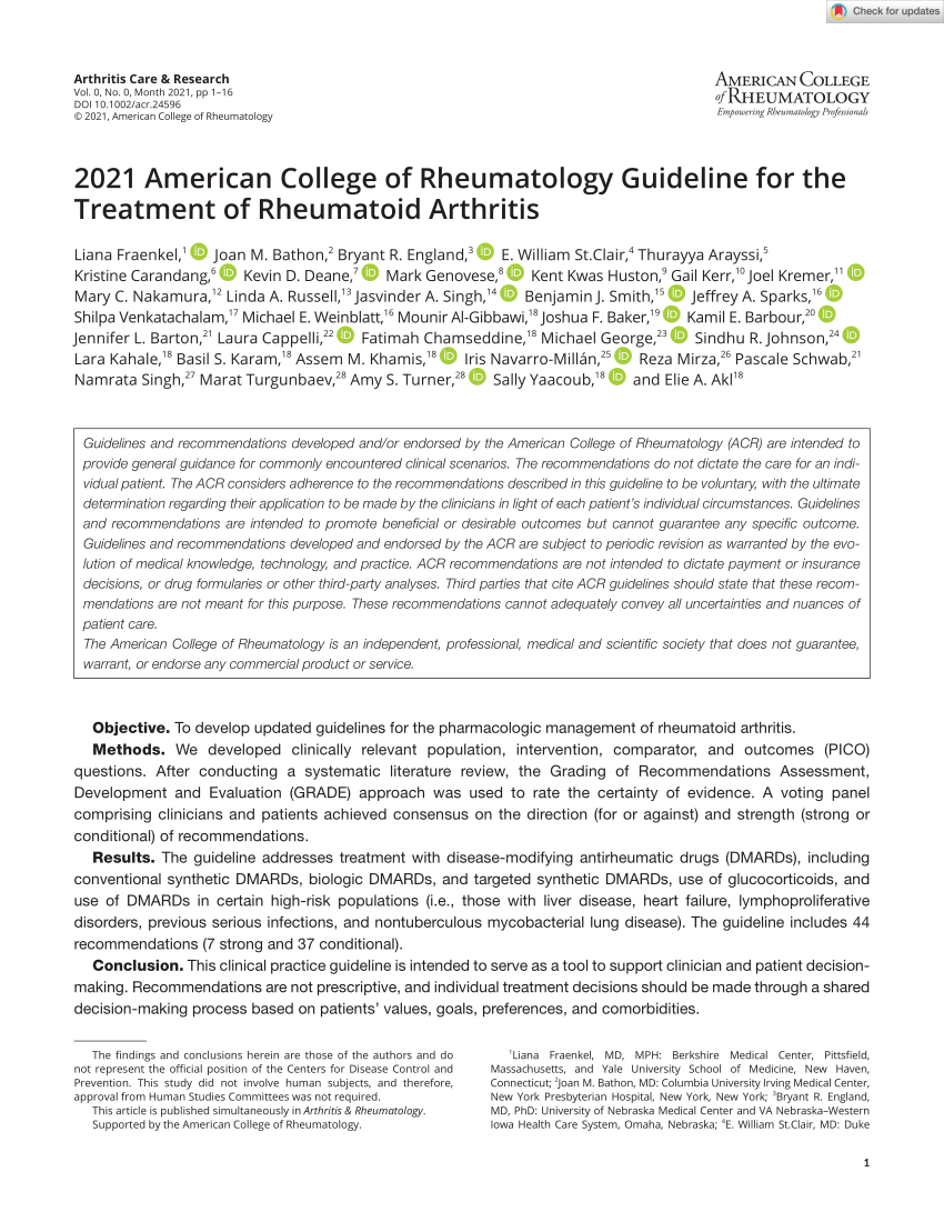 (PDF) 2021 American College of Rheumatology Guideline for the Treatment
