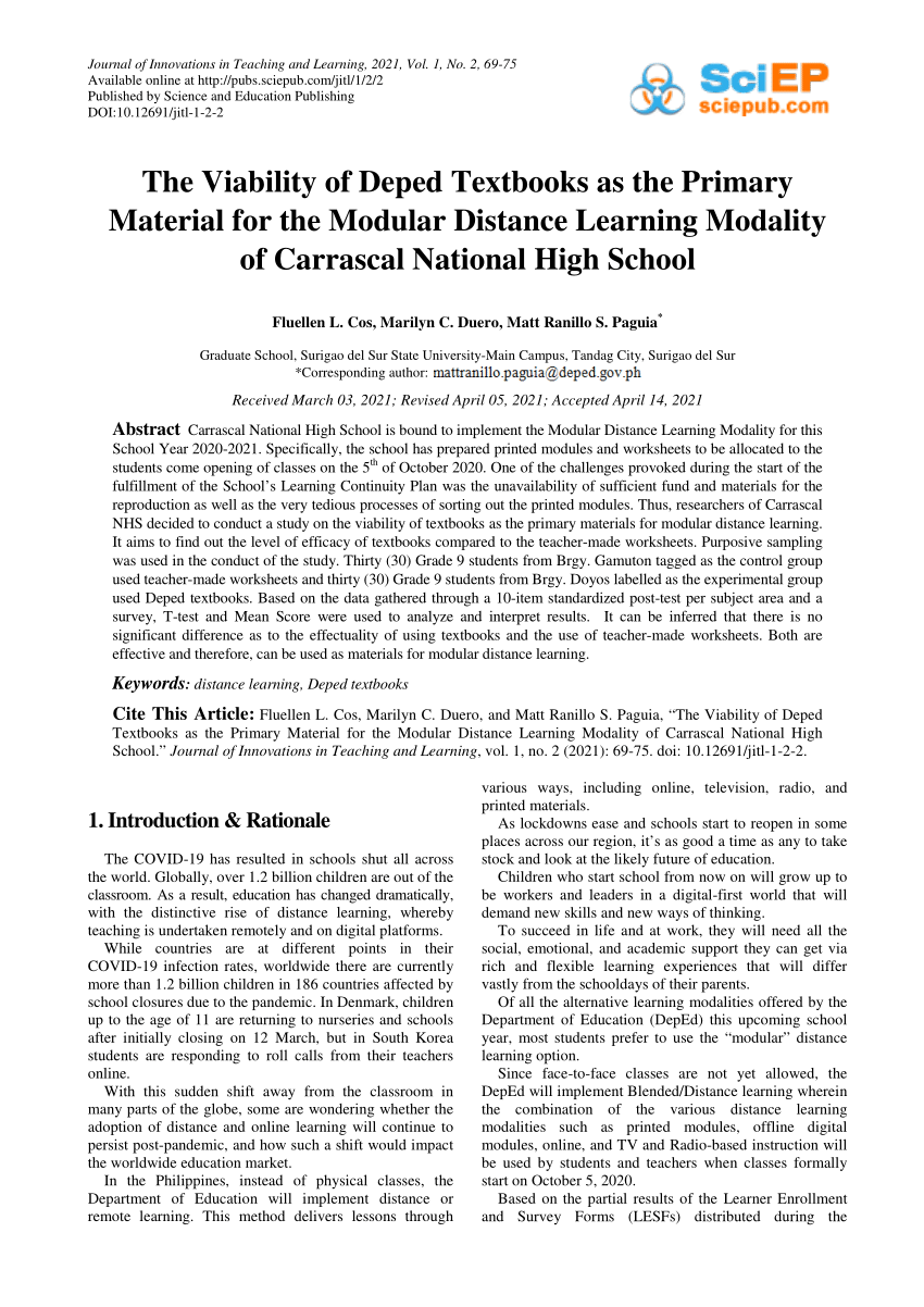 research title about distance learning modality
