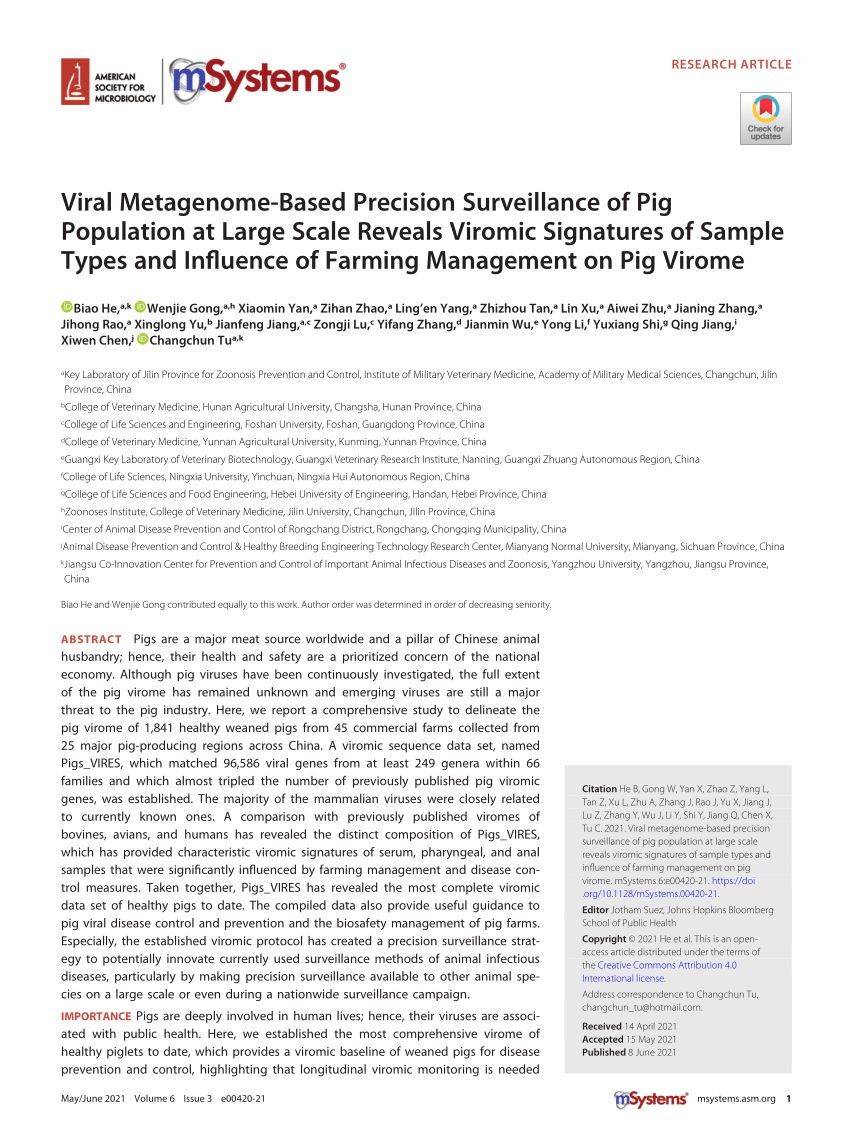 (PDF) Viral Metagenome-Based Precision Surveillance of Pig 