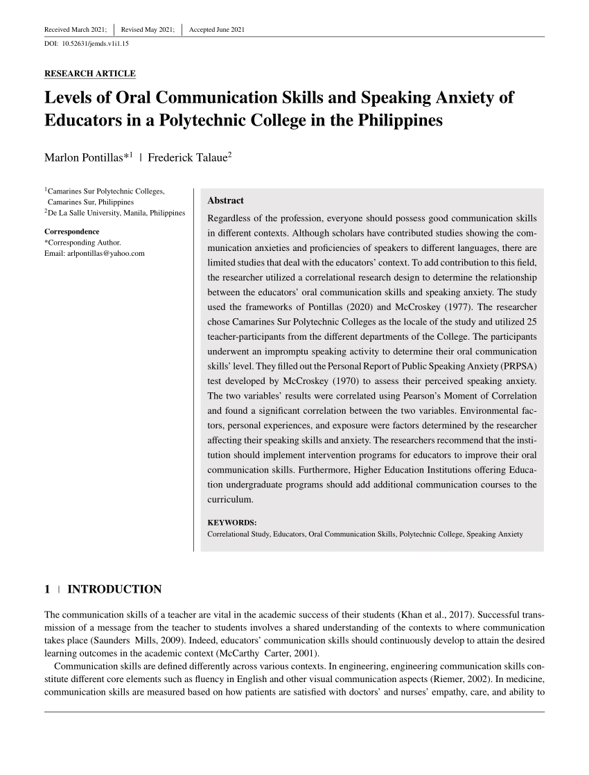 thesis about communication skills in the philippines