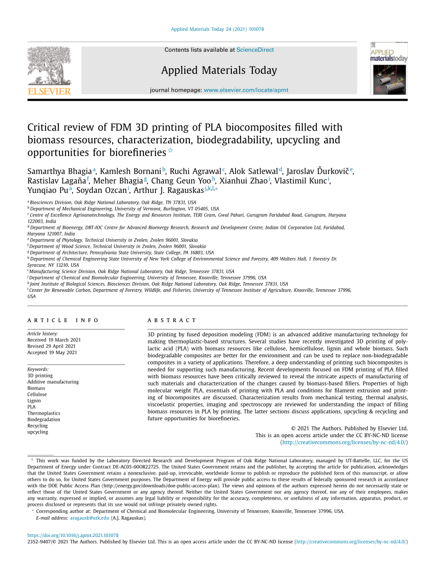 PDF) Critical review of FDM 3D printing of PLA biocomposites