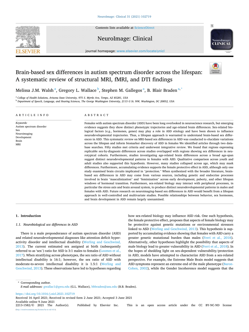 Pdf Brain Based Sex Differences In Autism Spectrum Disorder Across The Lifespan A Systematic 1047