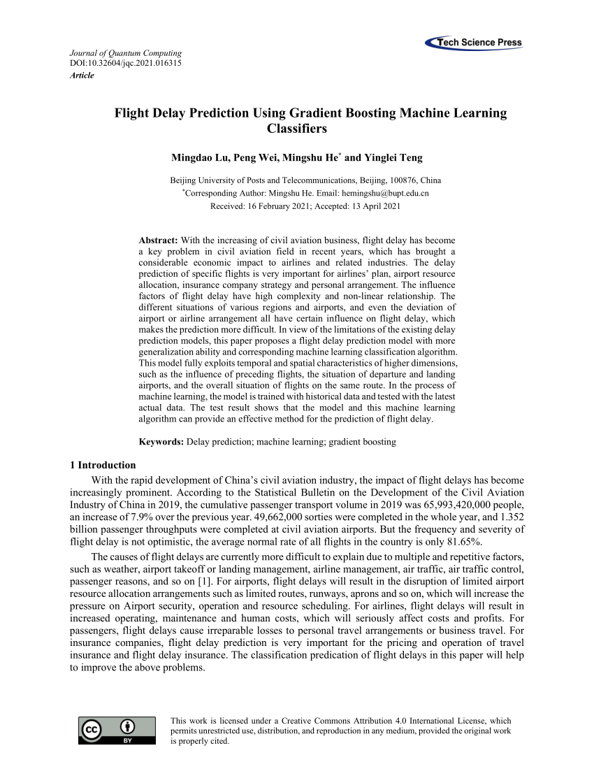 PDF) Flight Delay Prediction for Mitigation of Airport Commercial