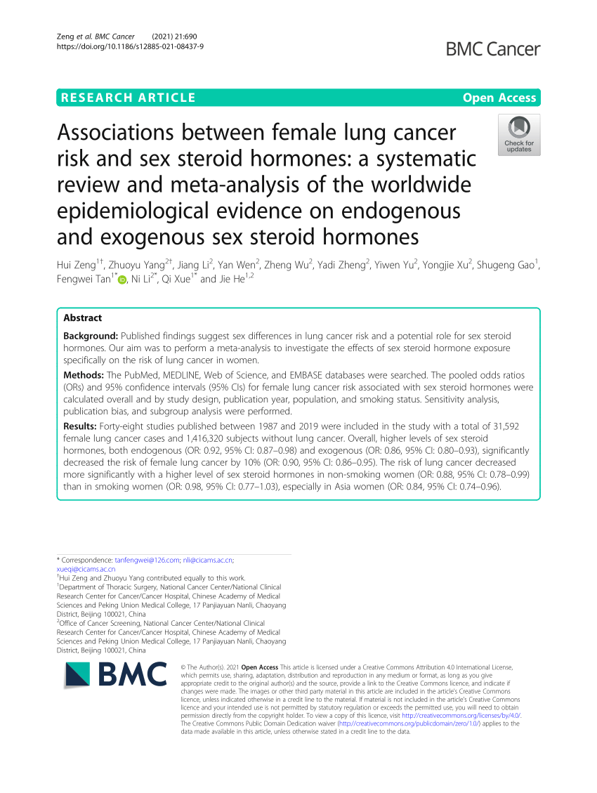 Pdf Associations Between Female Lung Cancer Risk And Sex Steroid