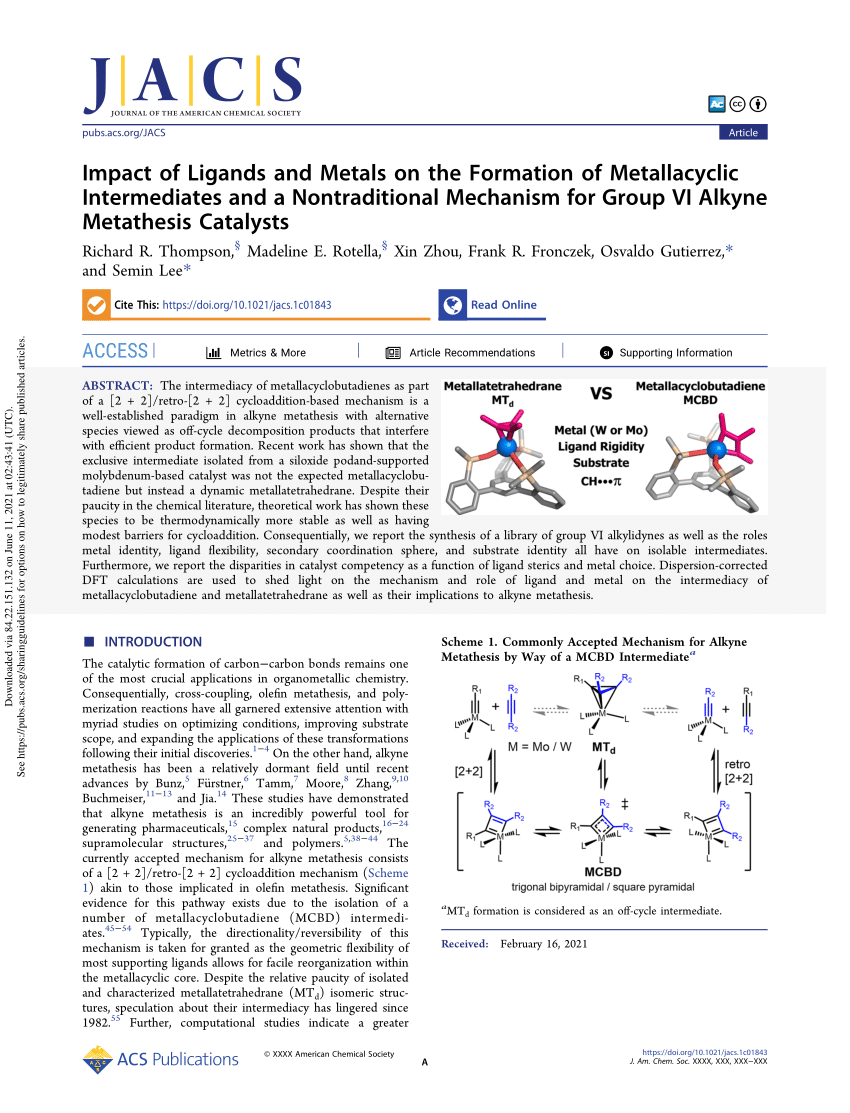 PDF) Impact of Ligands and Metals on the Formation of Metallacyclic  Intermediates and a Nontraditional Mechanism for Group VI Alkyne Metathesis  Catalysts