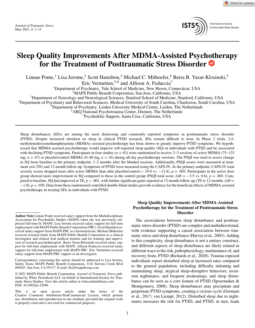 PDF) Sleep Quality Improvements After MDMA‐Assisted Psychotherapy ...