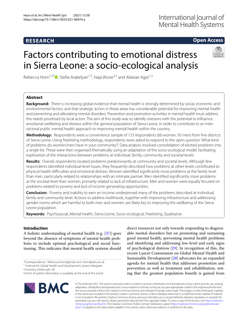 Expressions of psychological distress in Sierra Leone