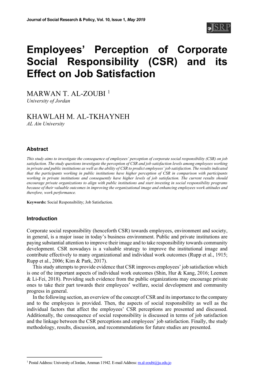 PDF) Employees' Perception of Corporate Social Responsibility (CSR