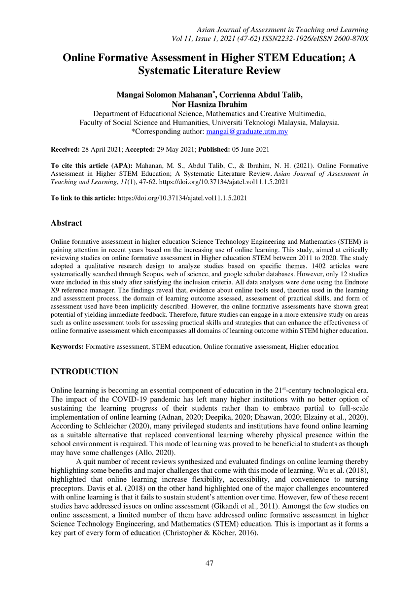 literature review on formative assessment