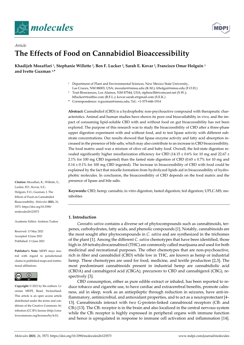 PDF) The Effects of Food on Cannabidiol Bioaccessibility