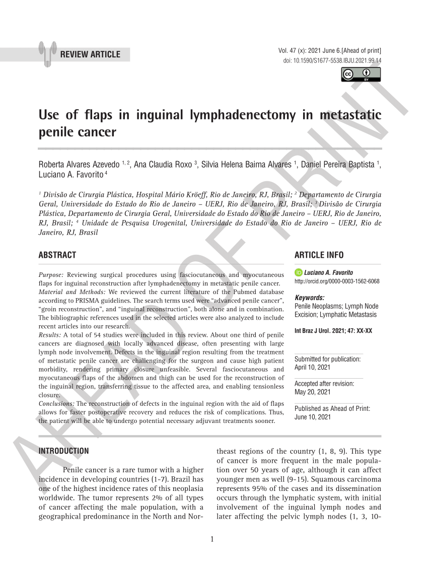 Pdf Use Of Flaps In Inguinal Lymphadenectomy In Metastatic Penile Cancer 