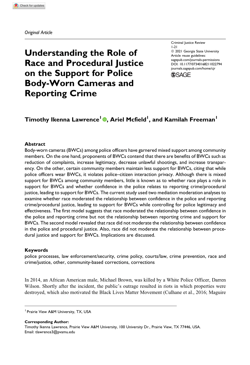 Pdf Understanding The Role Of Race And Procedural Justice On The