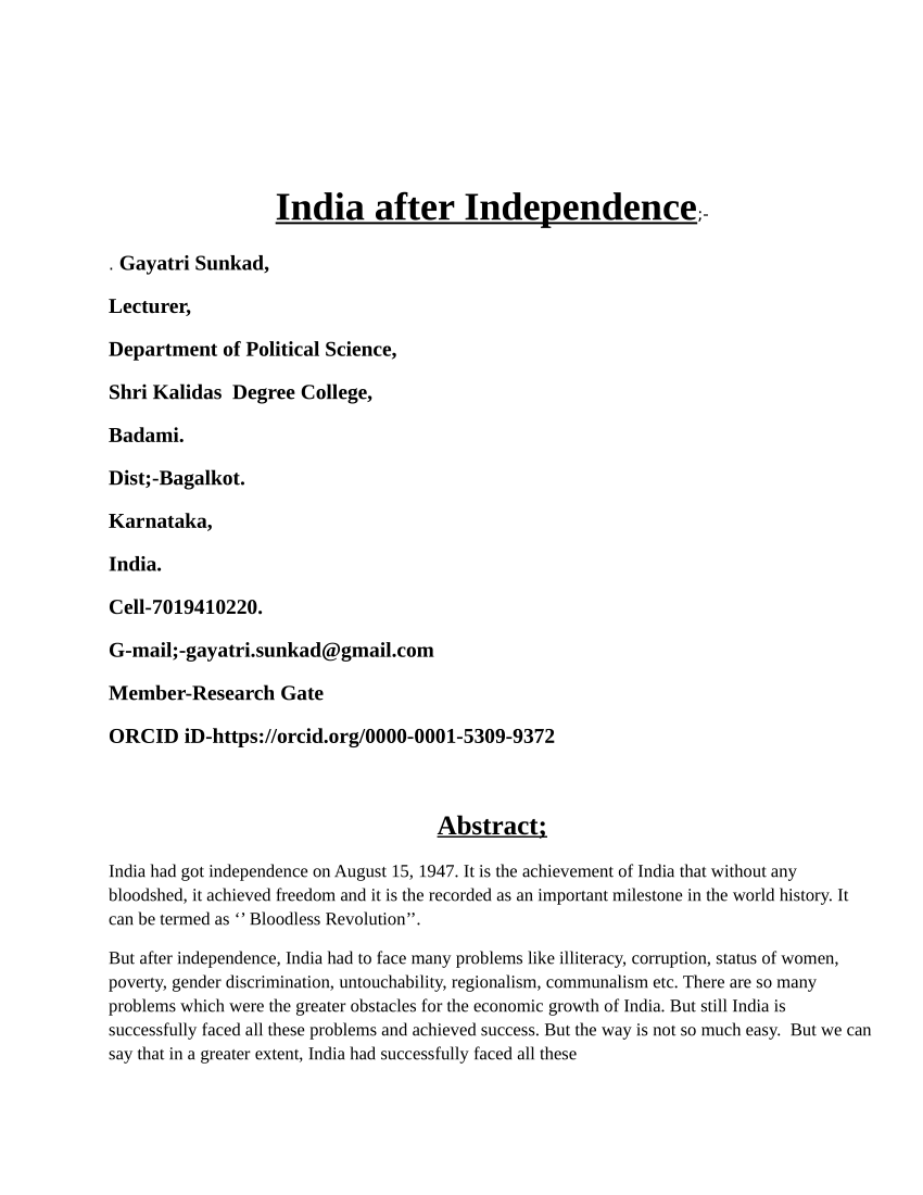 essay about india after independence