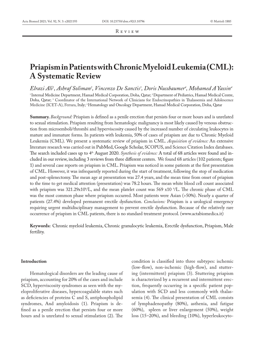 PDF Priapism in Patients with Chronic Myeloid Leukemia CML A