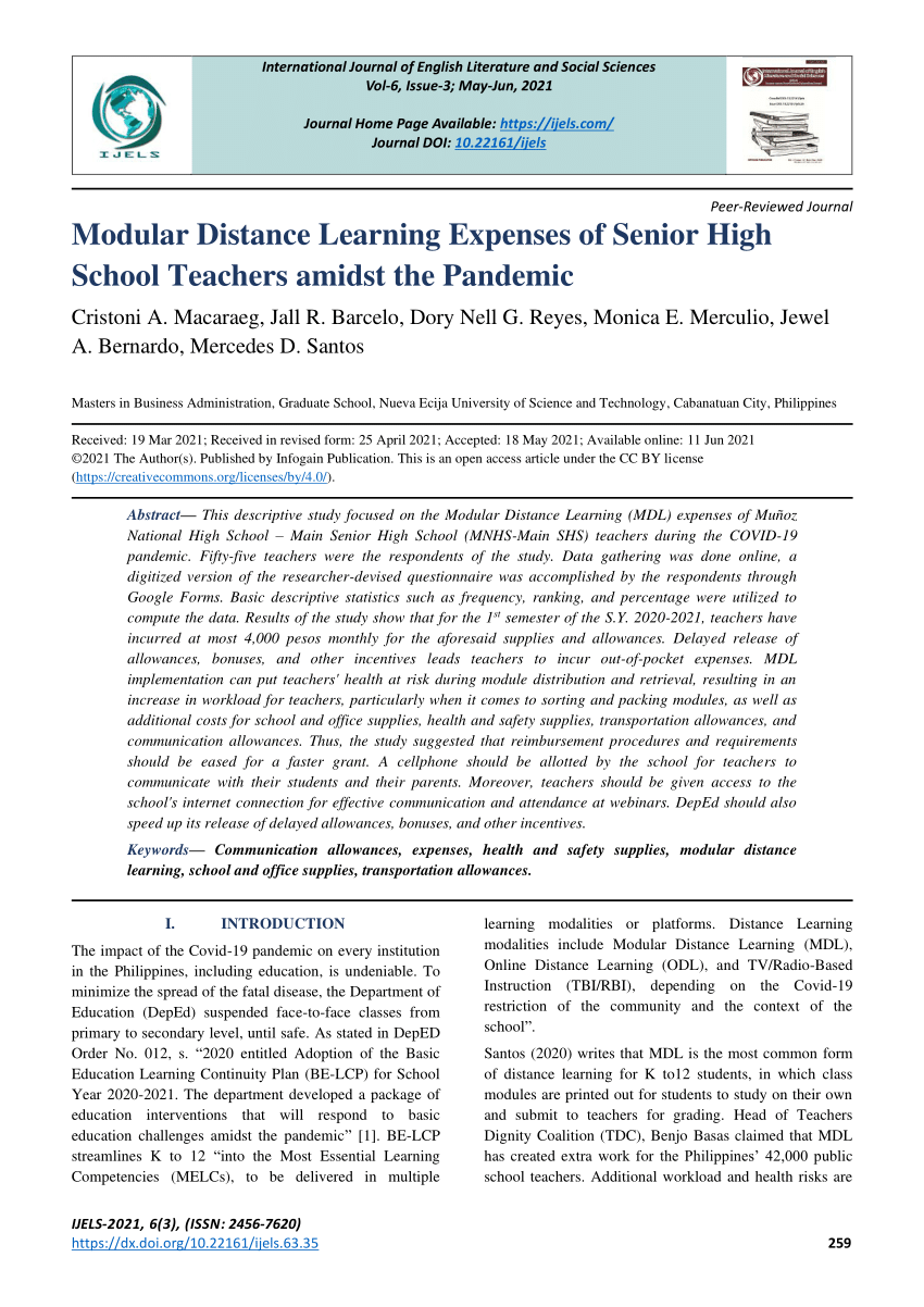 research about modular distance learning in senior high school