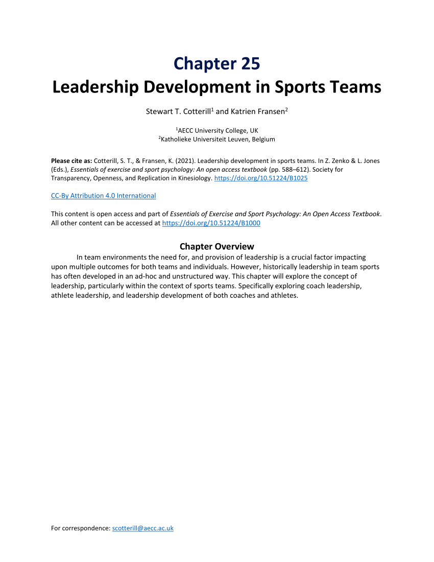 (PDF) Leadership development in sports teams