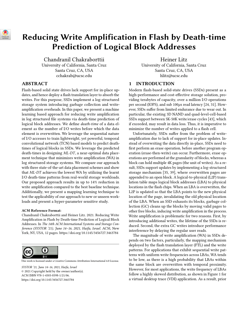 PDF) Reducing write amplification in flash by death-time prediction of  logical block addresses