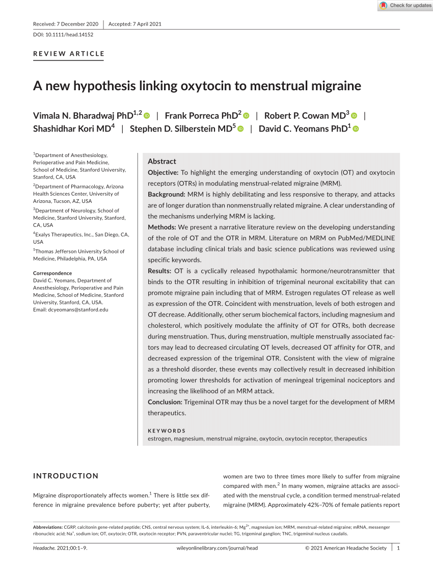 a new hypothesis linking oxytocin to menstrual migraine