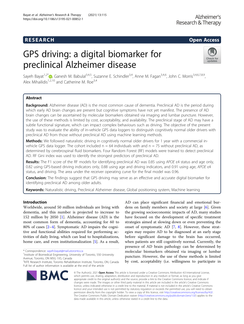PDF) GPS driving: a digital biomarker for preclinical Alzheimer