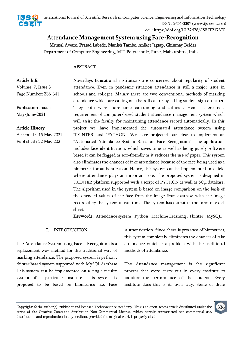 research paper on attendance management system using face recognition