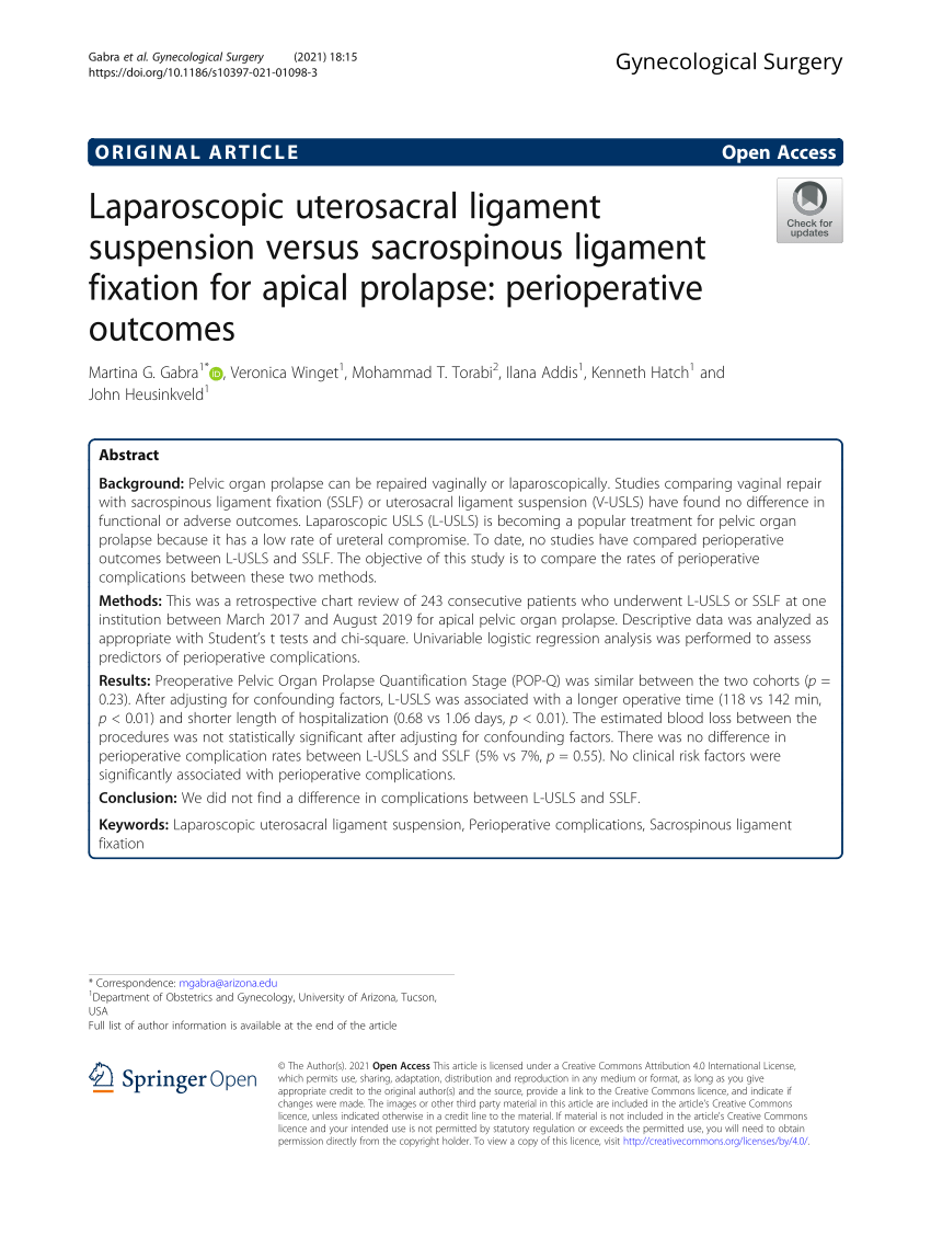 (PDF) Laparoscopic uterosacral ligament suspension versus sacrospinous