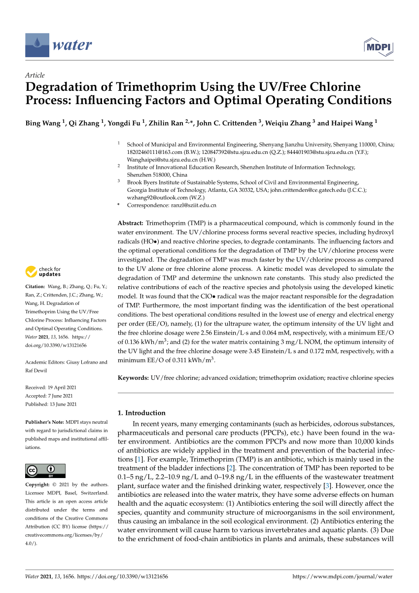 PDF Degradation of Trimethoprim Using the UV Free Chlorine  