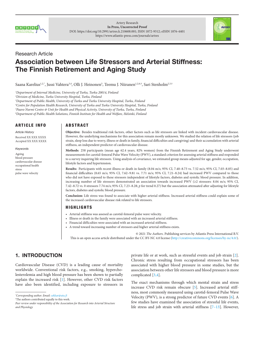 PDF Association between Life Stressors and Arterial Stiffness  