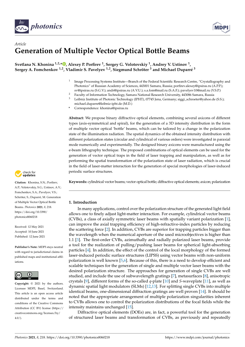 Pdf Generation Of Multiple Vector Optical Bottle Beams