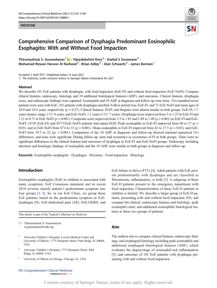 Comprehensive Comparison Of Dysphagia Predominant Eosinophilic Esophagitis With And Without 0475