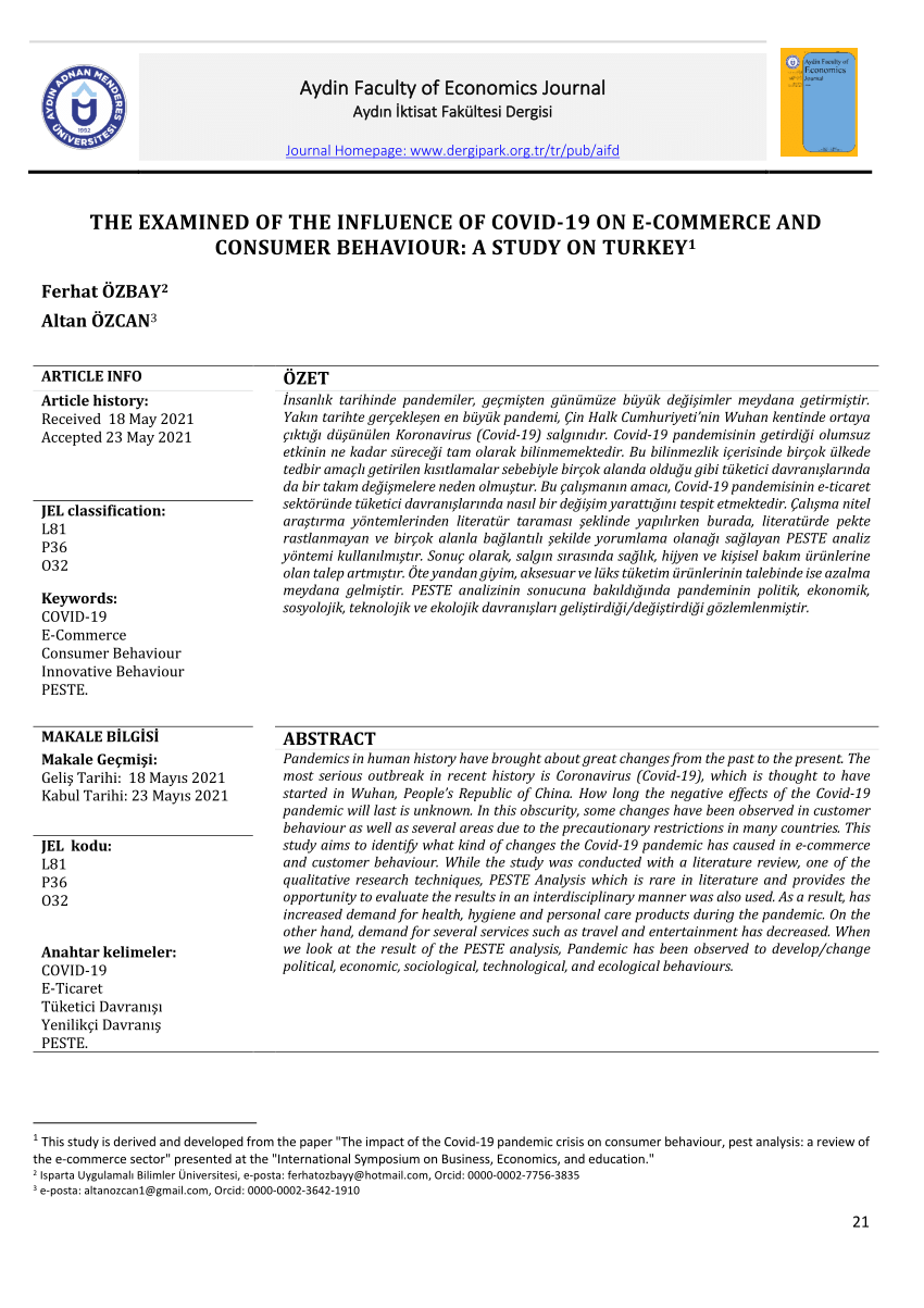 pdf the examined of the influence of covid 19 on e commerce and consumer behaviour a study on turkey
