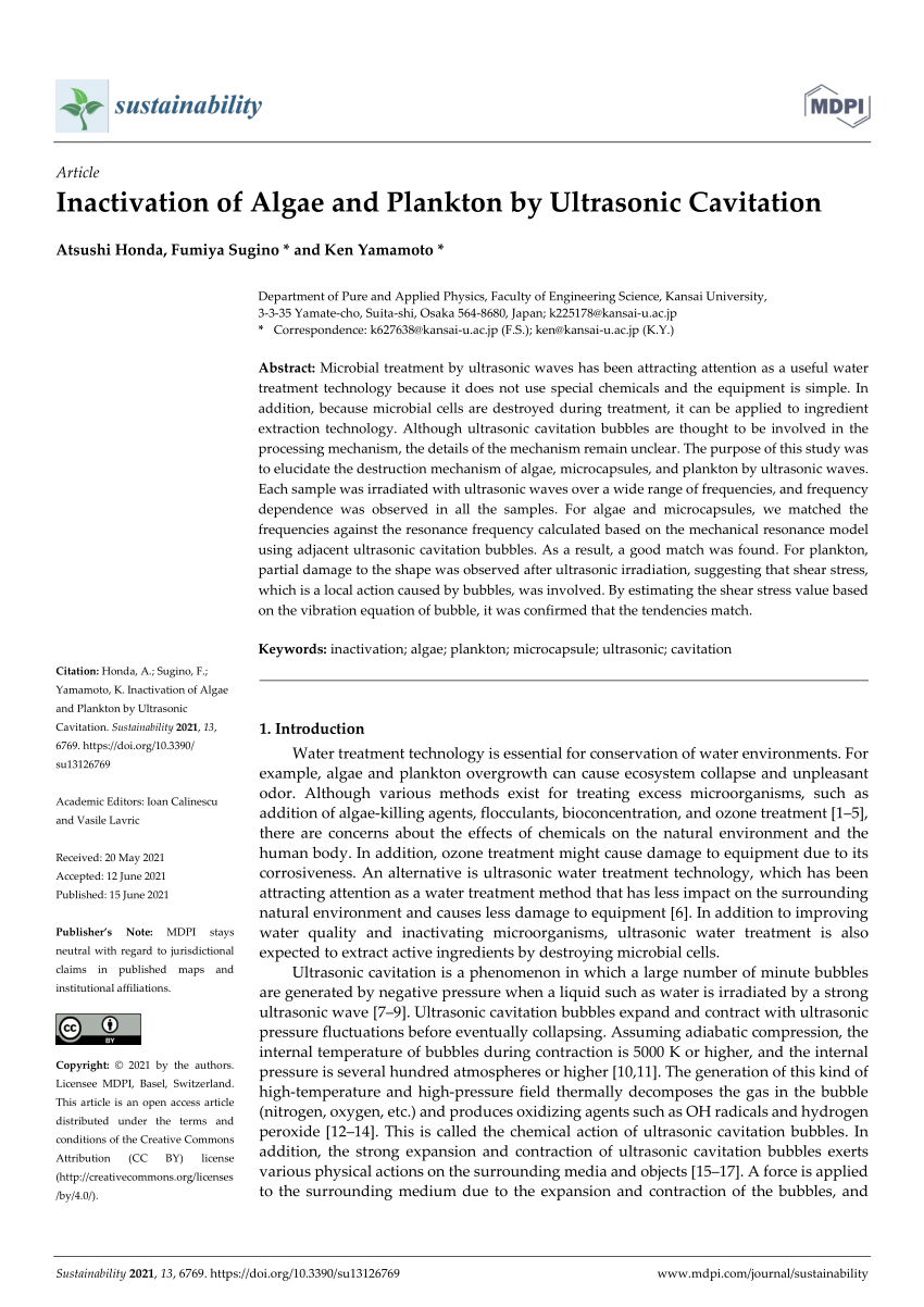 PDF) Inactivation of Algae and Plankton by Ultrasonic Cavitation