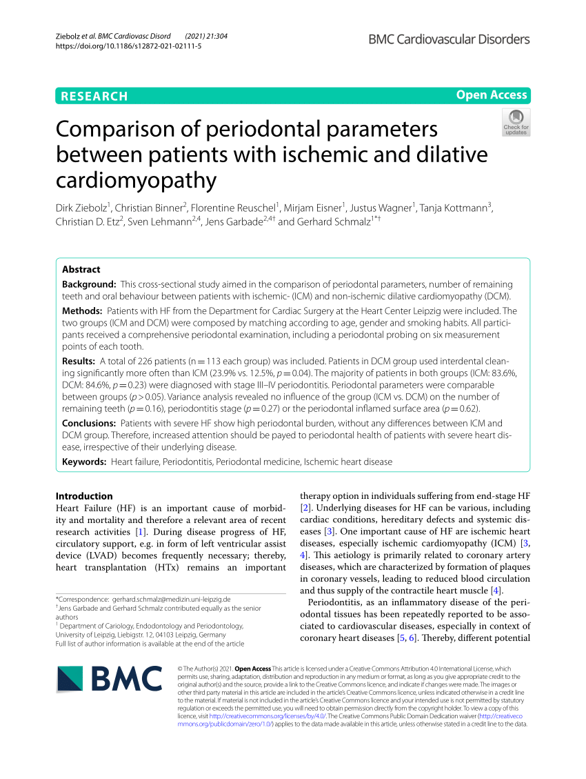 PDF) Comparison of periodontal parameters between patients with ischemic and dilative cardiomyopathy