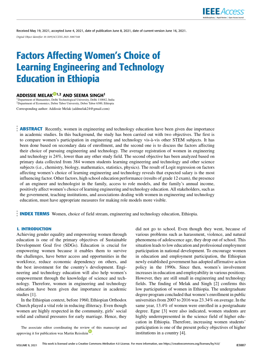 PDF) Factors Affecting Women's Choice of Learning Engineering and ...