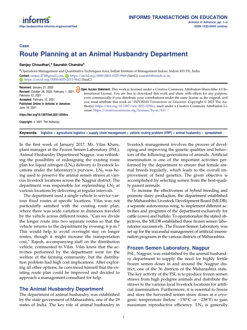 PDF) Route Planning at an Animal Husbandry Department