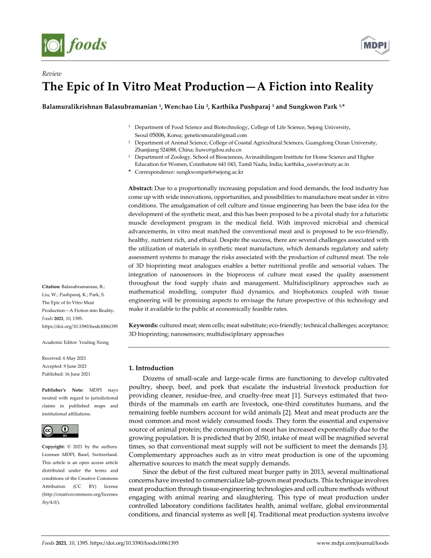 Pdf The Epic Of In Vitro Meat Productiona Fiction Into Reality