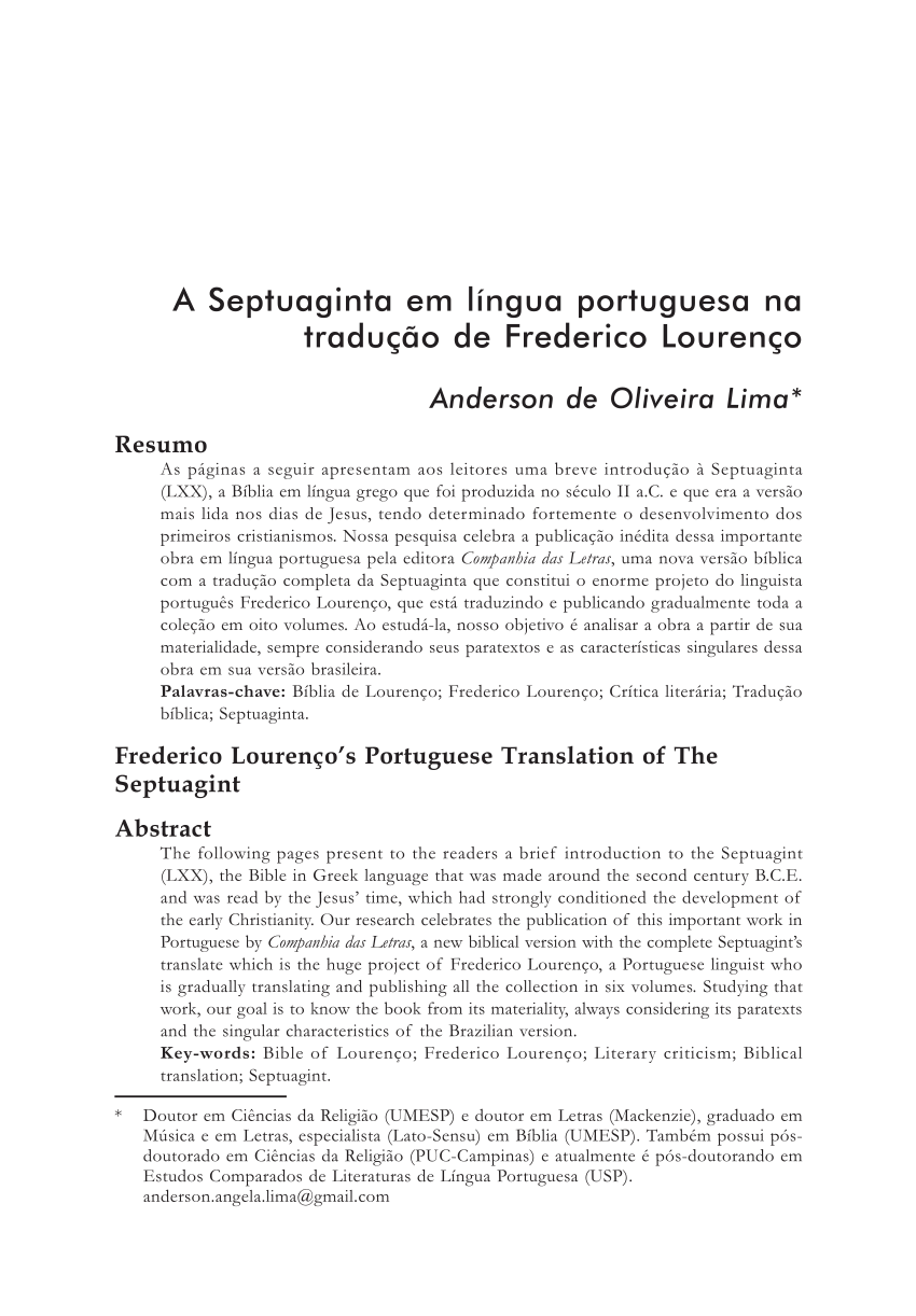 Letras religiosas manuscritas em tradução para o português