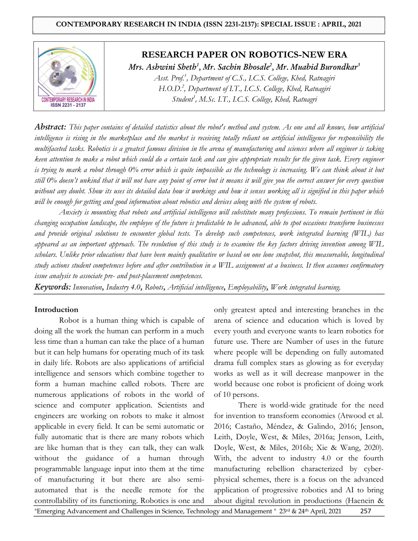 research paper robotics pdf