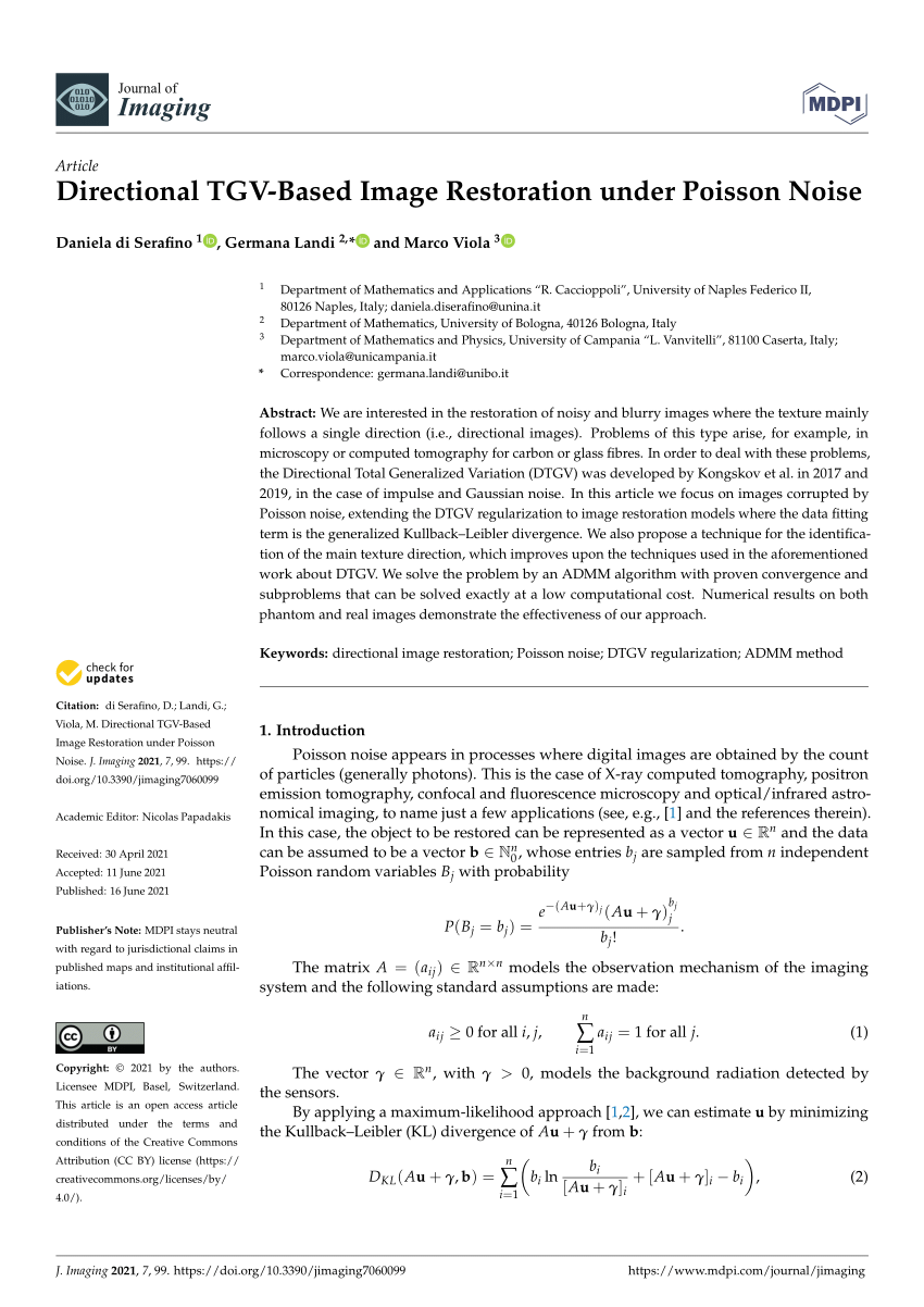 Pdf Directional Tgv Based Image Restoration Under Poisson Noise