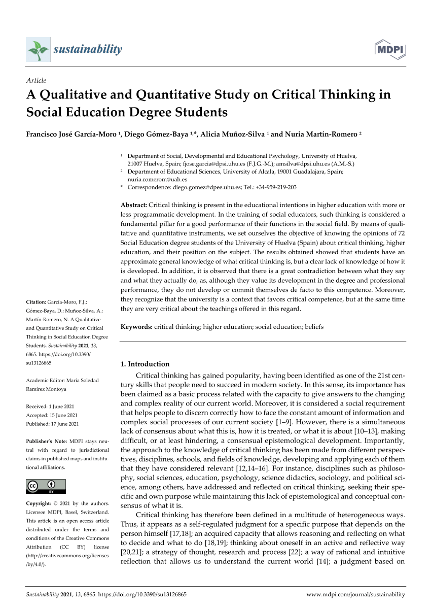 critical thinking in quantitative research