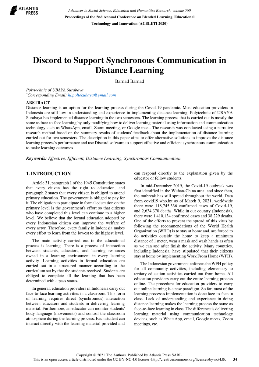 Discord Server for synchronous communication facilities between