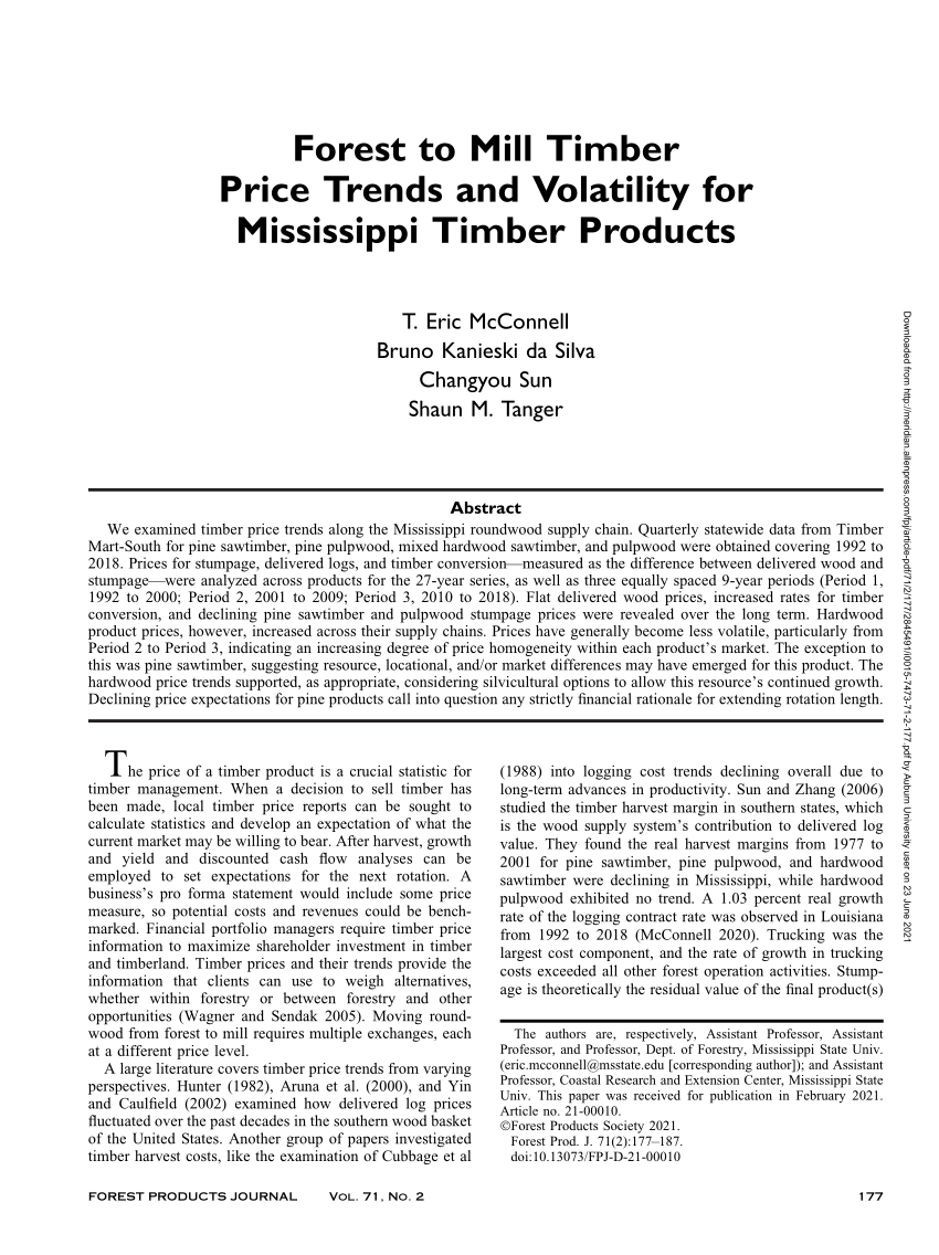 (PDF) Forest to Mill Timber Price Trends and Volatility for Mississippi