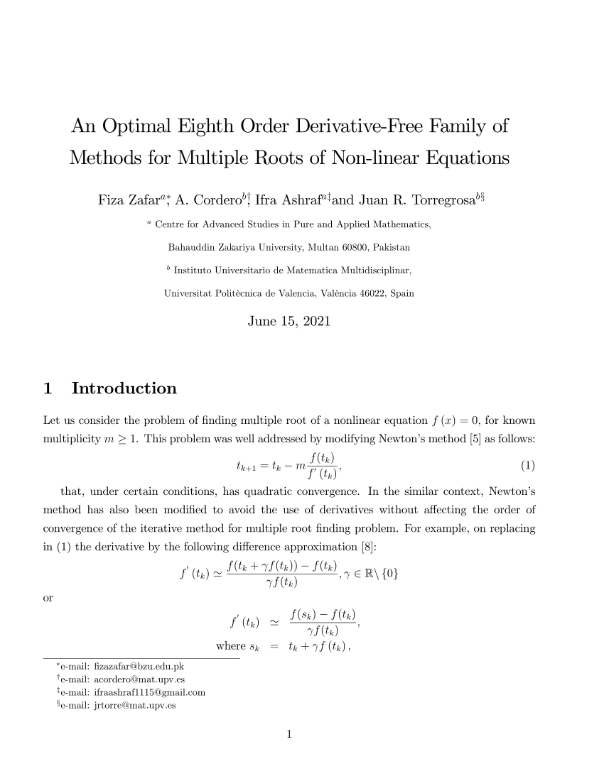 (PDF) An Optimal Eighth Order Derivative-Free Family of Methods for ...