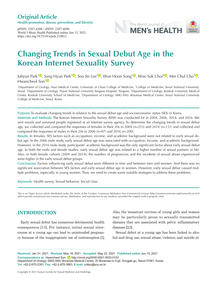 PDF Changing Trends in Sexual Debut Age in the Korean Internet