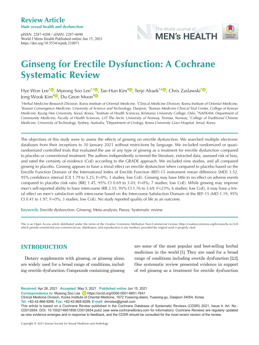 PDF Ginseng for Erectile Dysfunction A Cochrane Systematic Review