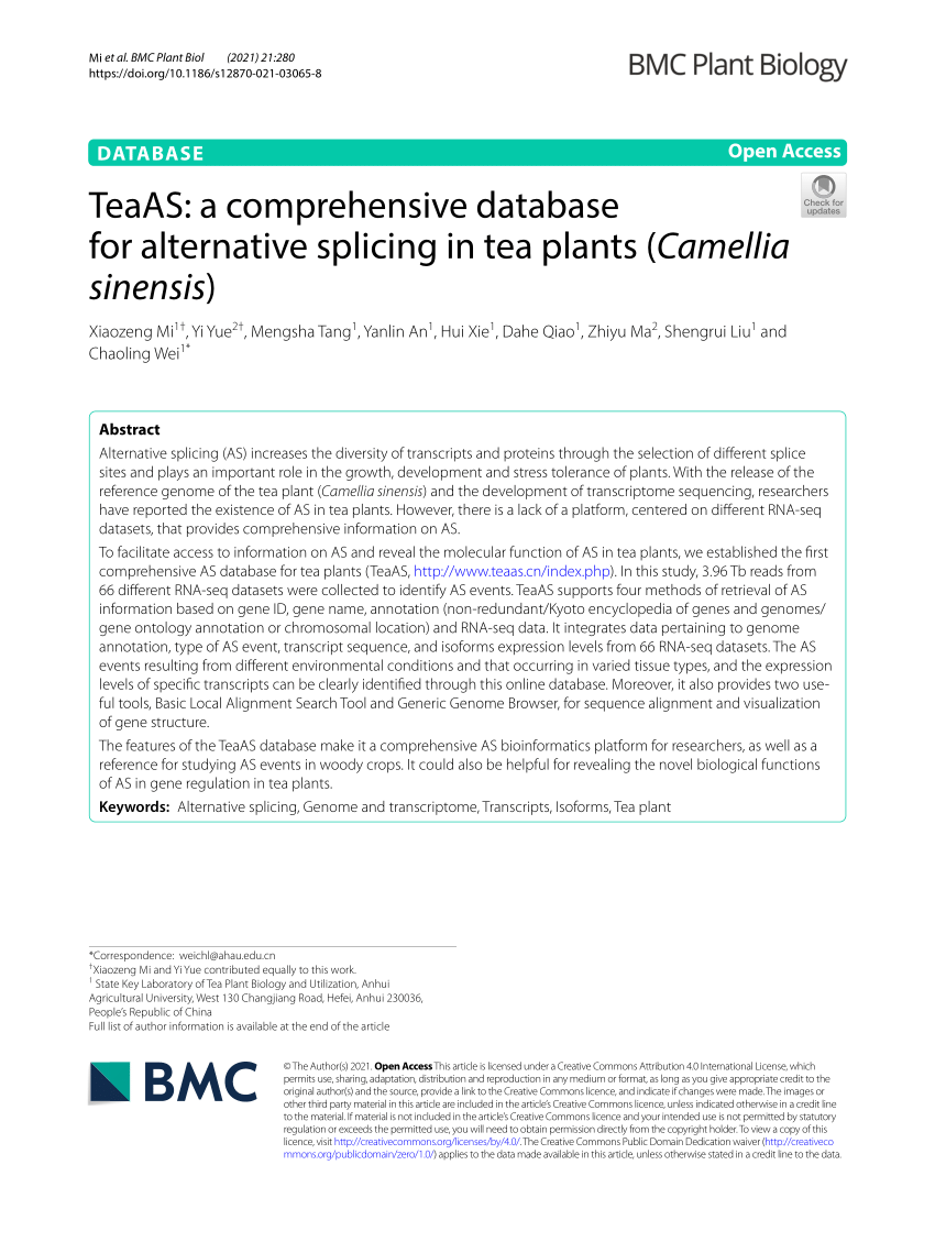 PDF) TeaAS: a comprehensive database for alternative splicing in 