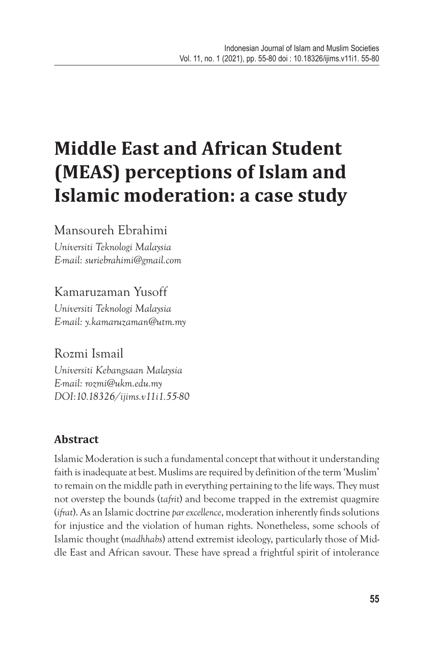 Pdf Middle East African Student Meas Perceptions Of Islam And Islamic Moderation A Case Study